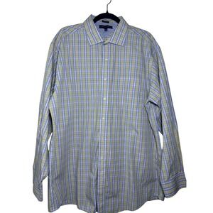 Tommy Hilfiger Plaid Button Down Shirt 17.5 34-35 Blue Yellow Regular Fit Mens